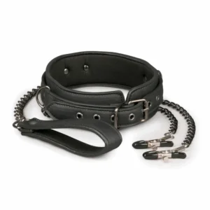 EasyToys Skorzany Kołnierz Regulowany z Łańcuszkami Metalowymi 45 cm