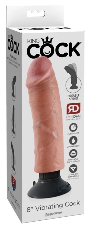 King Cock Model 20 cm Jasny - Wibrator z Przyssawką, Anatomiczny Kształt