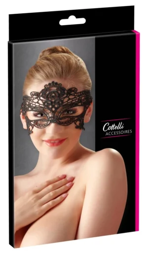 Cottelli ACCESSOIRES Maska haftowana z koronkową wstążką czarna