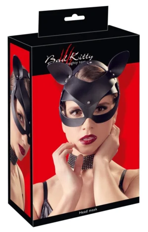 Bad Kitty maska z uszami i ćwiekami, regulowana imitacja skory