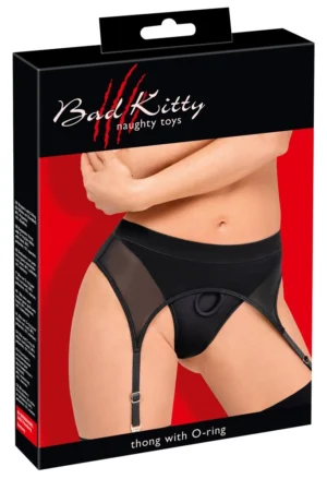Bad Kitty Stringi z paskiem do pończoch L czarne, uchwyt O3,5cm